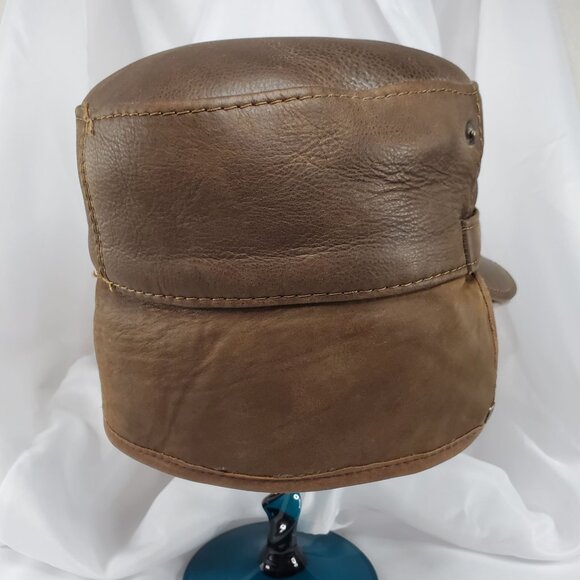 Ricardo BH Brown Leather Aviator Hat With Faux Fur Lining Elmer Fudd Ear flaps - Picture 6 of 16